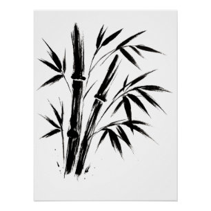 Pôster Ilustração de Tinta Bambu - Poster Zen minimalista