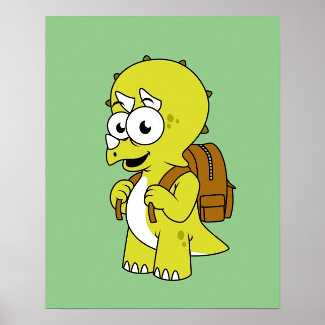 Poster Ilustração De Tricerátops Com Mochila. (Frente)