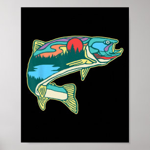 Poster Ilustração de Truta da Natureza Vintage Fly Fishin