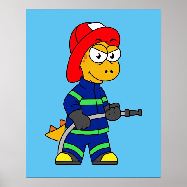 Poster Ilustração De Um Bombeiro Tyrannosaurus Rex. (Frente)