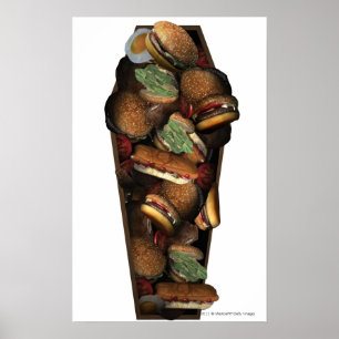 Pôster Ilustração de um caixão enchido com o fast food