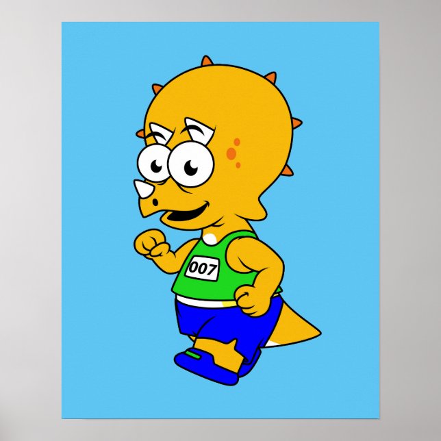 Poster Ilustração De Um Corredor De Tricerátops. (Frente)