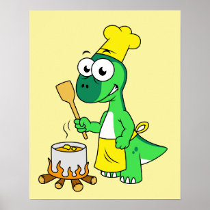 Poster Ilustração De Um Cozinhar De Dinossauro Parasaurol