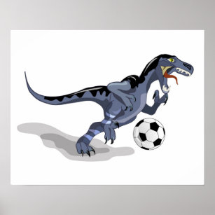 Poster Ilustração De Um Dinossauro Raptor Jogando Futebol