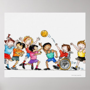Poster Ilustração de um grupo de crianças que incluem 