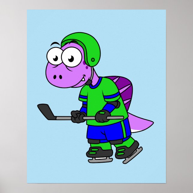 Poster Ilustração De Um Jogador De Hockey Com Espinossaur (Frente)