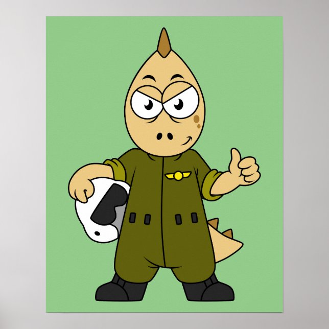 Poster Ilustração De Um Piloto De Jato De Allosaurus. (Frente)