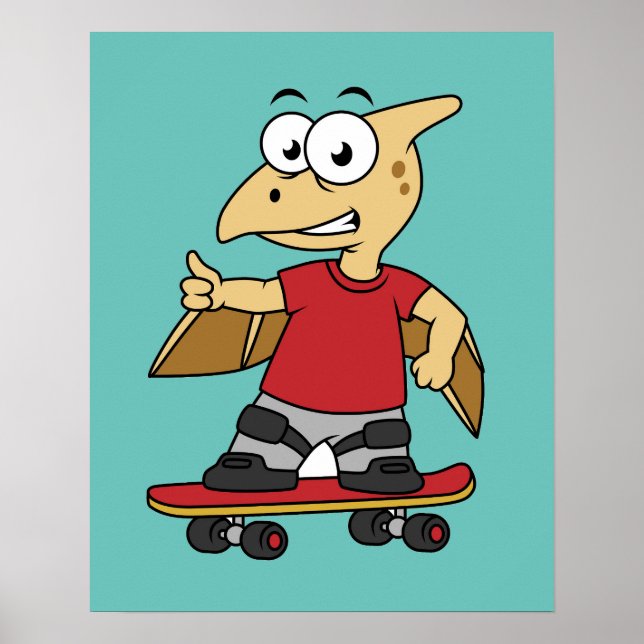 Poster Ilustração De Um Skate Pterossauro. (Frente)