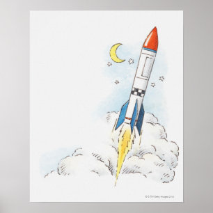 Poster Ilustração de uma descolagem do foguete