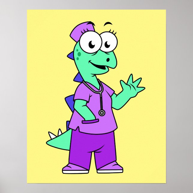 Poster Ilustração De Uma Enfermeira De Stegossauro. (Frente)
