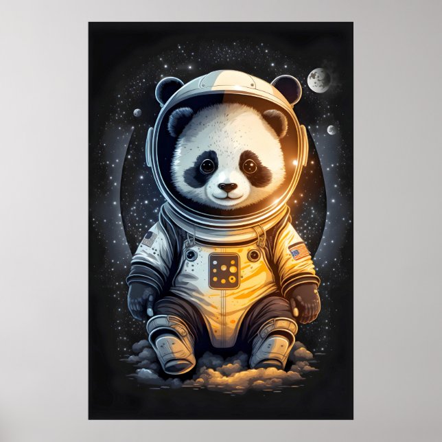 Poster Ilustração de Urso Panda Astronauta (Frente)