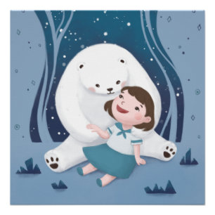 Pôster Ilustração de Urso Polar e Criança