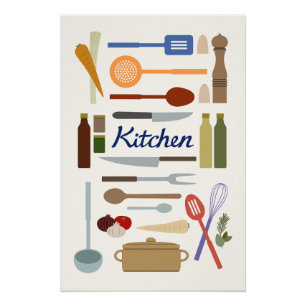 Pôster Ilustração de Utensílios de Cozinha+Cor do Tipo de