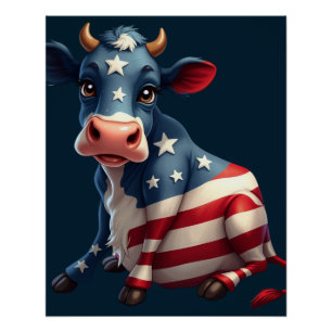 Pôster Ilustração de Vaca de Bandeira Americana Patriótic