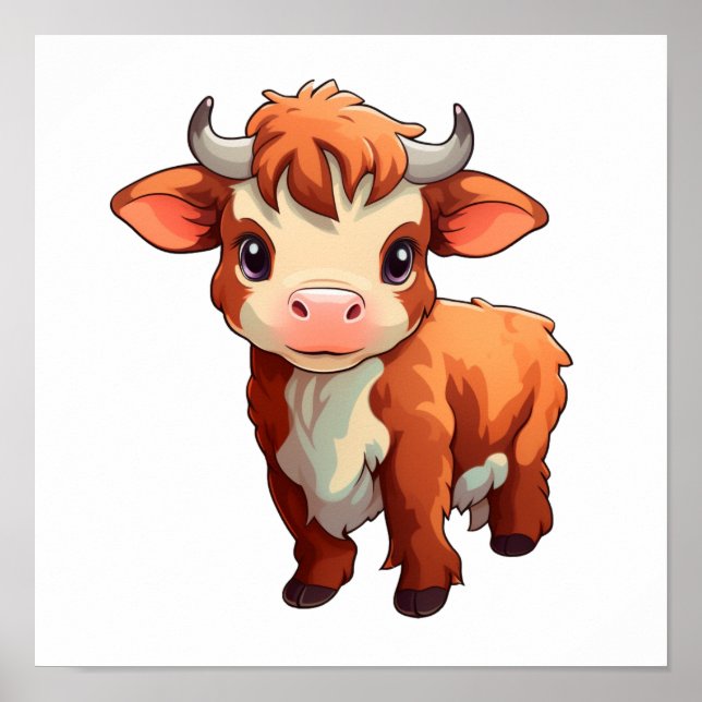 Poster Ilustração de vaca de desenho animado (Frente)