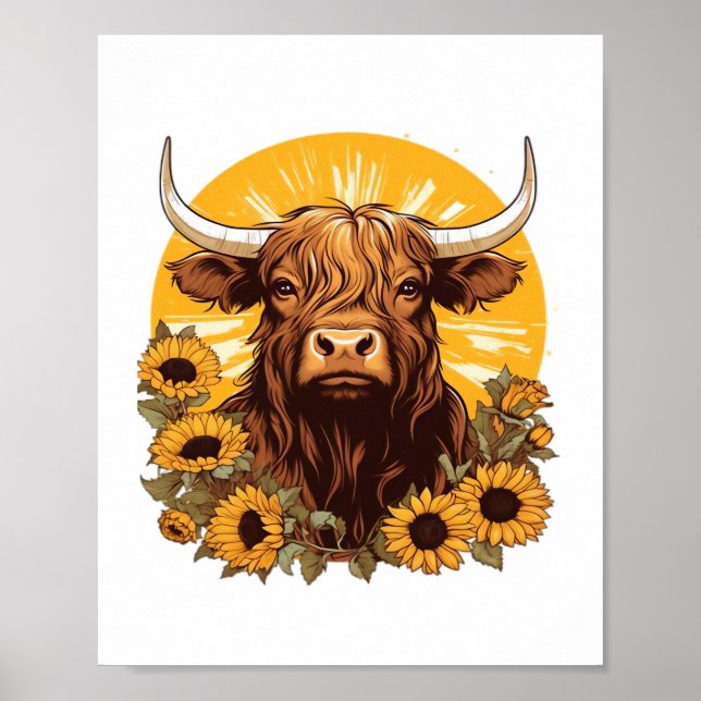 Poster Ilustração de Vaca do Planalto com Castanheiras (Frente)