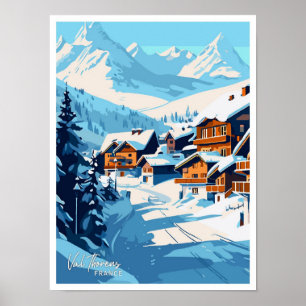 Poster Ilustração de Val Thorens France Viagem Vintage