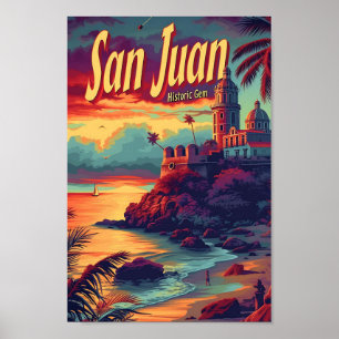 Poster Ilustração de Viagem Antiga de San Juan Porto Rico