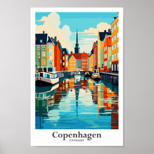 Poster Ilustração de Viagem Art Vintage em Copenhague Din