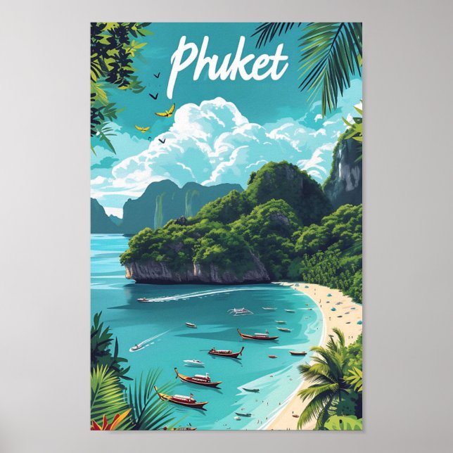 Poster Ilustração de Viagem artístico da Tailândia Phuket (Frente)