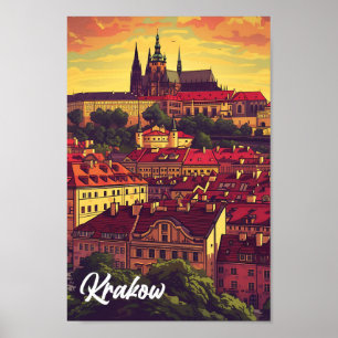 Poster Ilustração de Viagem artístico Polônia Krakow