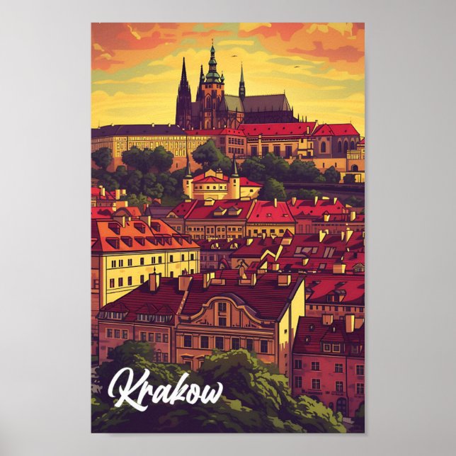 Poster Ilustração de Viagem artístico Polônia Krakow (Frente)