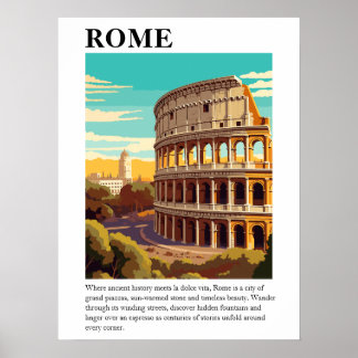 Poster Ilustração de Viagem Coliseu Roma Antiga Itália