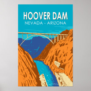 Poster Ilustração de viagem da Barragem Hoover Arizona Ne