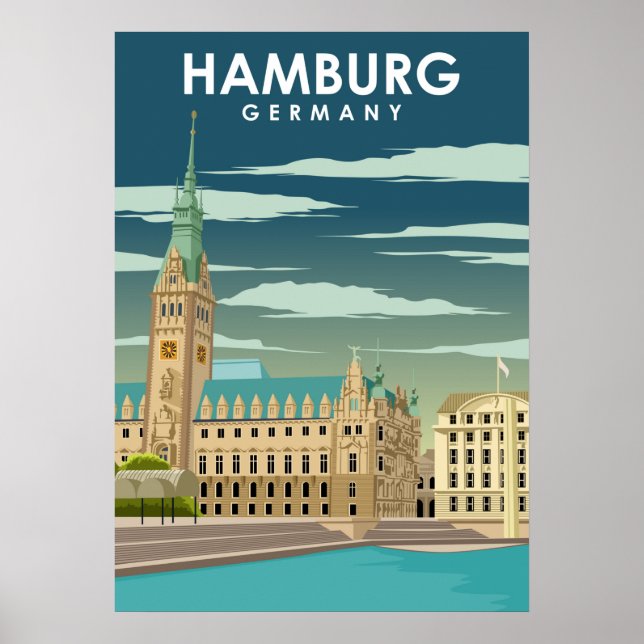 Poster Ilustração de Viagem da Cidade Europeia de Hamburg (Frente)