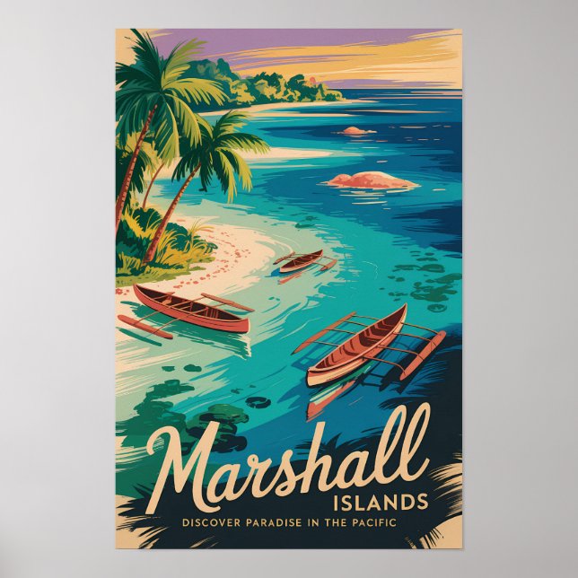 Poster Ilustração de viagem da costa das Ilhas Marshall A (Frente)