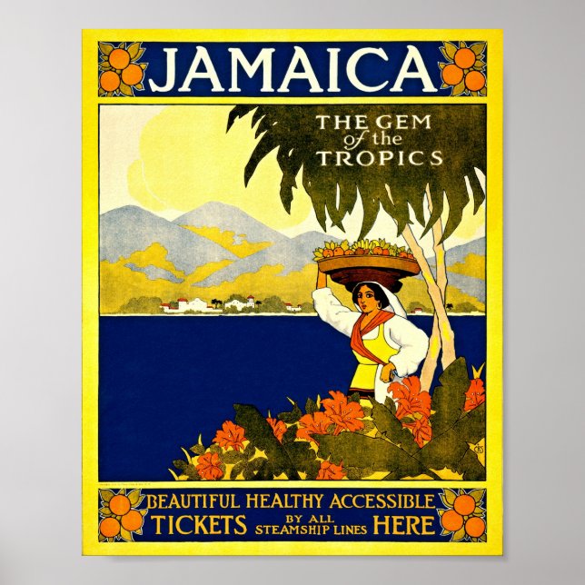 Poster Ilustração de Viagem da Jamaica Vintage (Frente)