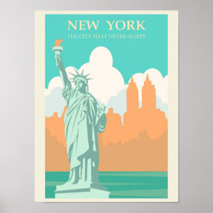 Poster Ilustração de Viagem da Senhora Liberdade de Nova