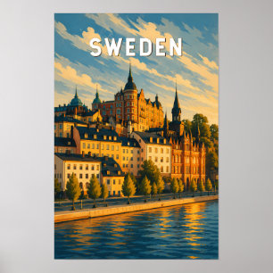 Poster Ilustração de viagem da Suécia Arte Vintage