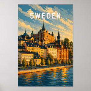 Poster Ilustração de viagem da Suécia Arte Vintage