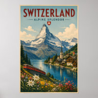Ilustração de viagem da Suíça Arte Vintage