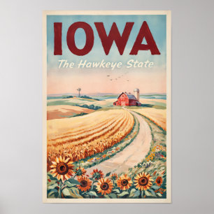 Poster Ilustração de Viagem da Zona Rural de Iowa Arte Vi