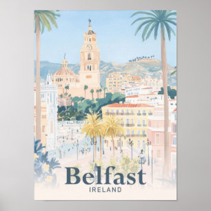 Poster Ilustração de Viagem de Aquarela da Irlanda Belfas