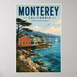 Poster Ilustração de Viagem de Arte da Baía de Monterey C