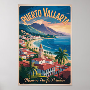 Poster Ilustração de viagem de arte de Puerto Vallarta Mé