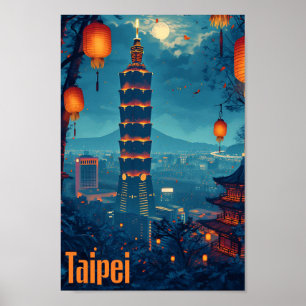 Poster Ilustração de Viagem de Arte de Taipei Vintage