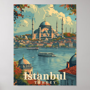 Poster Ilustração de Viagem de Arte em Istambul Turquia