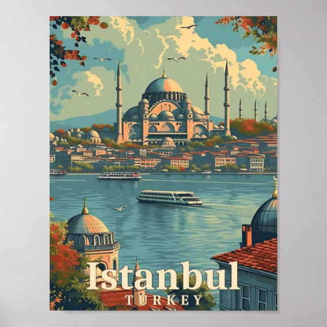 Poster Ilustração de Viagem de Arte em Istambul Turquia (Frente)