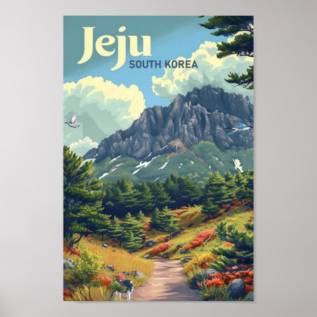Poster Ilustração de Viagem de Arte Imagem de Jeju Coreia (Frente)