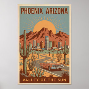 Poster Ilustração de Viagem de Arte Retro do Sol do Arizo
