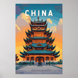Poster Ilustração de Viagem de Arte Vintage da China