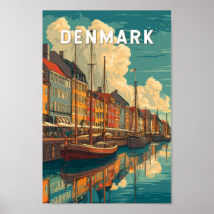 Poster Ilustração de viagem de arte vintage da Dinamarca