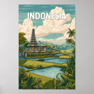 Poster Ilustração de Viagem de Arte Vintage da Indonésia