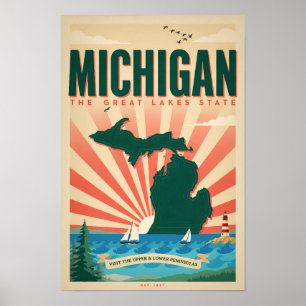 Poster Ilustração de Viagem de Arte Vintage de Michigan S