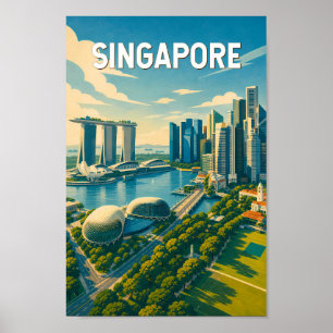 Poster Ilustração de Viagem de Arte Vintage de Singapura