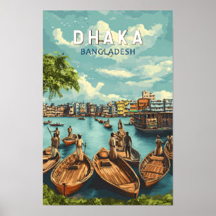 Poster Ilustração de viagem de arte vintage Dhaka Banglad